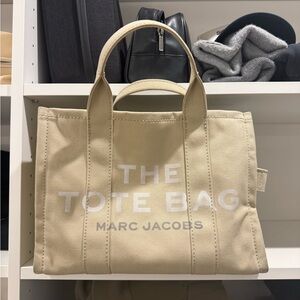 Marc Jacobs Cream Tote Bag with White Text